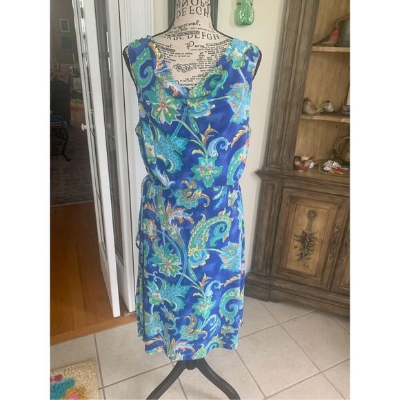 Lauren by Ralph Lauren Aleera Blue Paisley Jersey Cowl Neck Dress - Picture 1 of 9